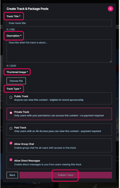 A dialog box with choices to add additional info to Track