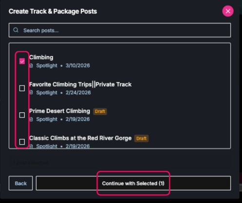 Options for Tracks, including Climbing trips